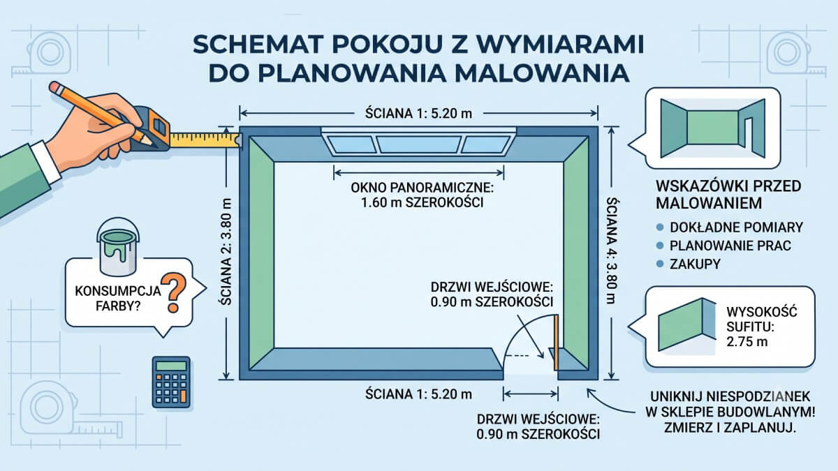 Schemat pomiaru pokoju do malowania